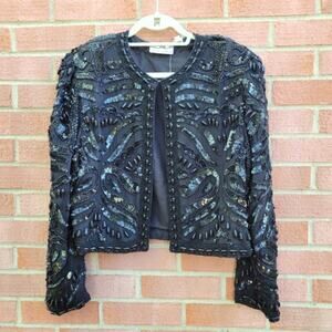 Scala Vintage Beaded Sequin Evening Jacket Black Large